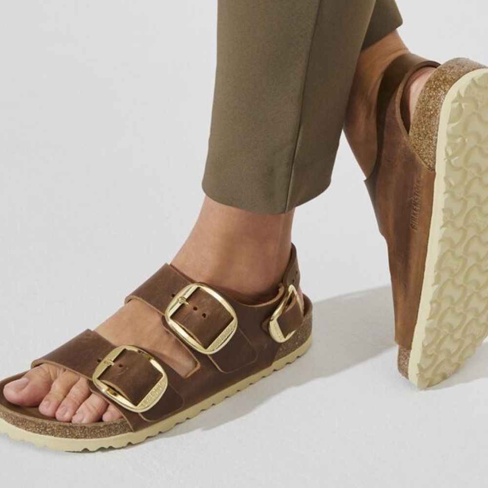 Birkenstock Milano Big Buckle Oiled Leather Cognac Size 39 (8-8.5) Regular Width